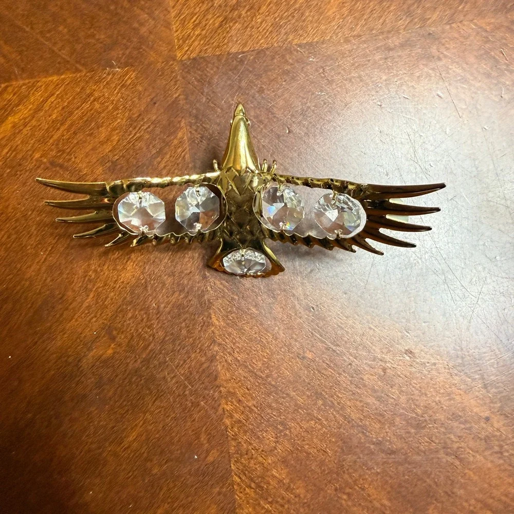 Vintage‎ 1992 Mascot Intl Gold Plated Eagle Globe Crystal Figurine Suction Cup